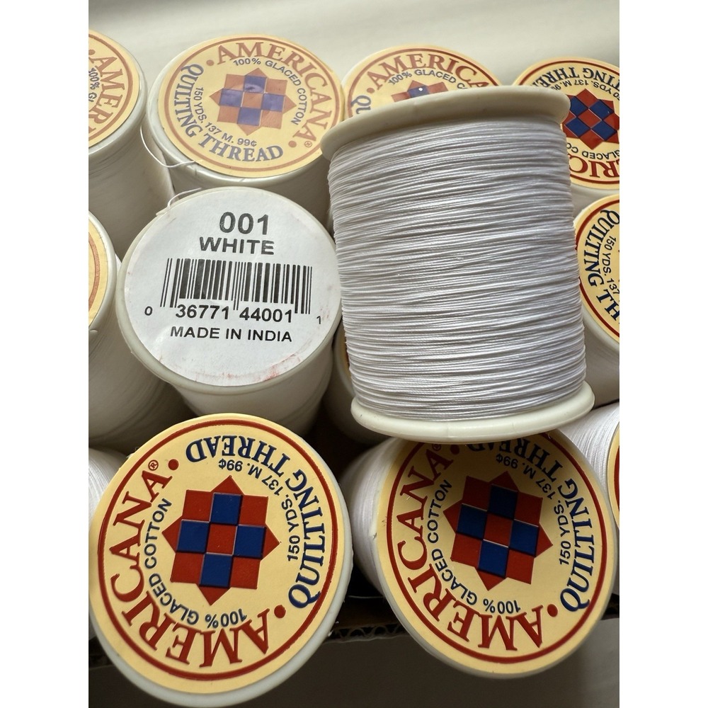 1 Case: 30 Spools - WHITE Americana Quilting Thread 150 Yds 100%‎ Glacéd Cotton